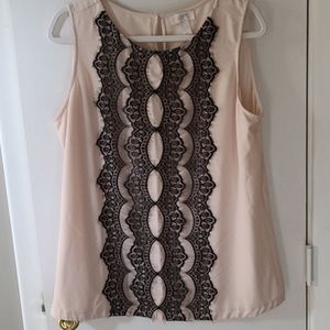 Loft linen top with lace cream and black